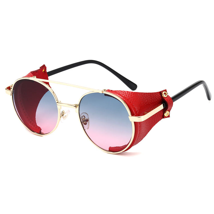 ALEX UNISEX RETRO ROUND GOGGLE STYLE UV 400 LEATHER FRAME SHADES
