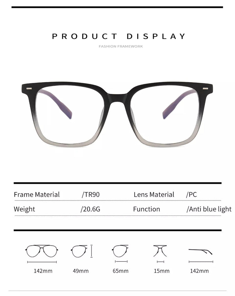 Wayne Unisex Faux Wood Square Frame Anti-Blue Light Glasses