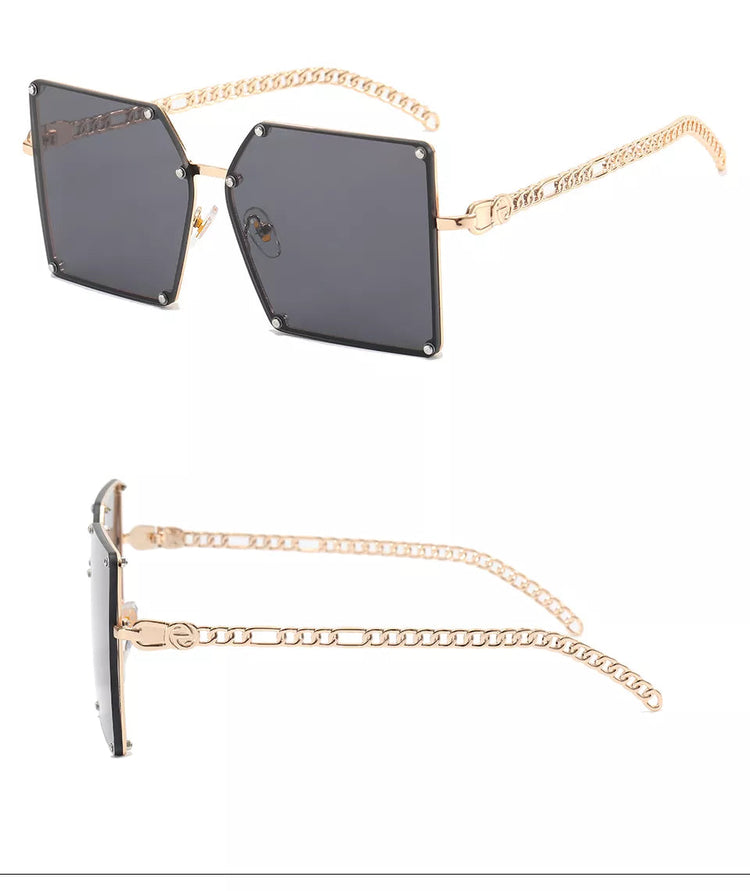 ABBY WOMEN'S UV400 SQUARE METAL FRAME CHAIN LINK SUNGLASSES
