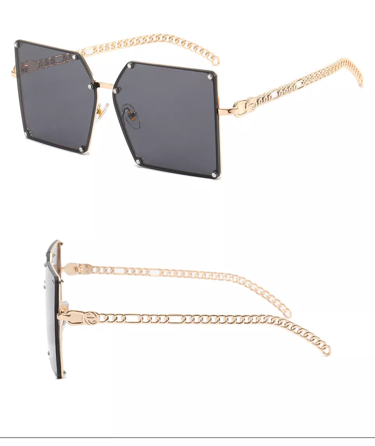 ABBY WOMEN'S UV400 SQUARE METAL FRAME CHAIN LINK SUNGLASSES