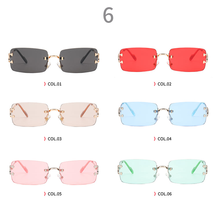 AMAR Unisex UV400 Metal Rimless Rectangle Frame Sunglasses