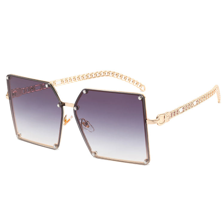 ABBY WOMEN'S UV400 SQUARE METAL FRAME CHAIN LINK SUNGLASSES