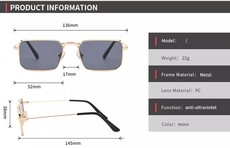 Warren Men's Small Rectangle Metal Frame Sunglasses