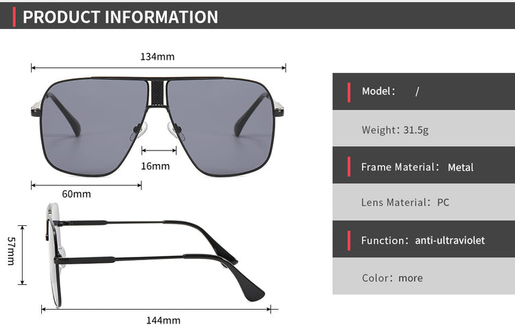 JORDAN UNISEX LARGE UV400 METAL FRAME AVIATOR SUNGLASSES