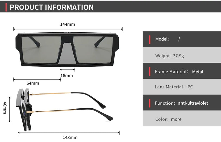 JAY UNISEX FLAT TOP VISOR SQUARE FRAME SUNGLASSES
