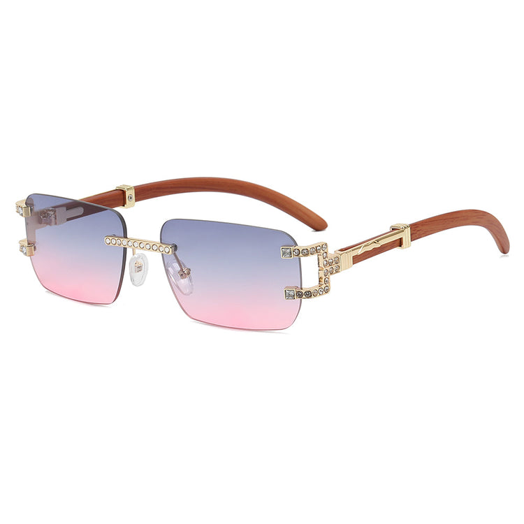 DEVAN UNISEX SMALL RIMLESS RECTANGLE UV400 RHINESTONE DETAIL SUNGLASSES