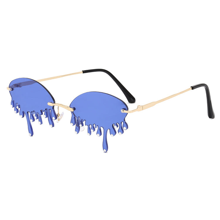 DORIAN UNISEX OVAL RIMLESS DRIP RHINESTONE FRAME SUNGLASSES