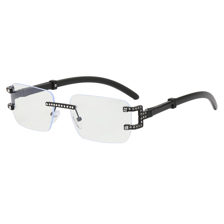 DEVAN UNISEX SMALL RIMLESS RECTANGLE UV400 RHINESTONE DETAIL SUNGLASSES