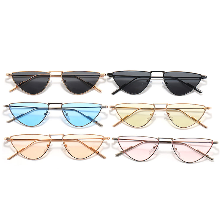 ANDREA WOMEN'S UV400 SMALL METAL TRIANGLE CAT EYE SUNGLASSES