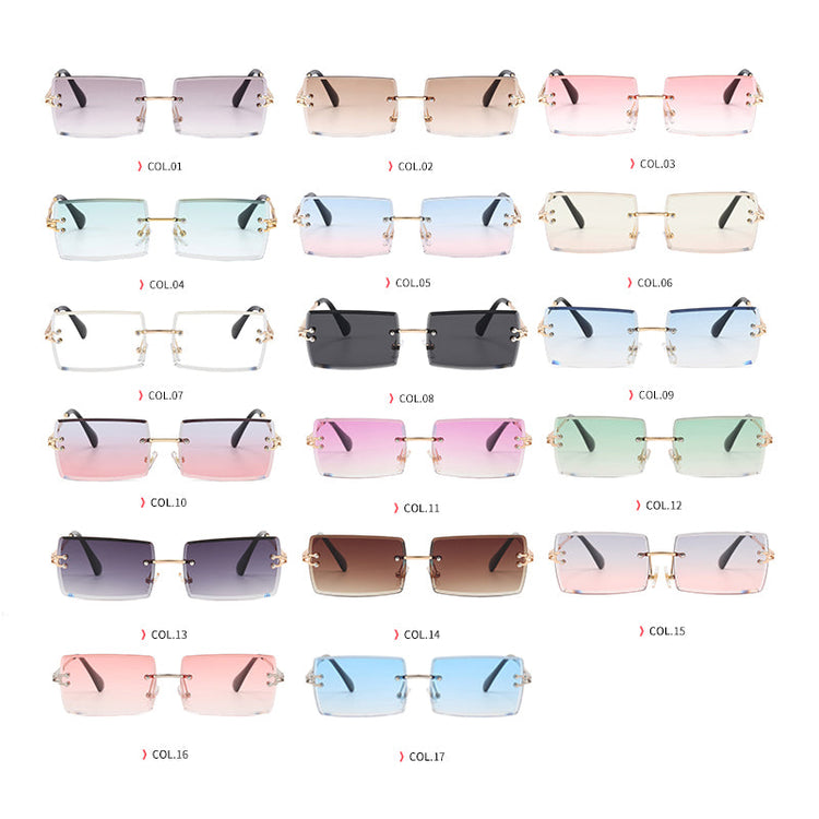 AMARI UNISEX TINTED UV 400 SMALL RIMLESS RECTANGLE FRAME SUNGLASSES
