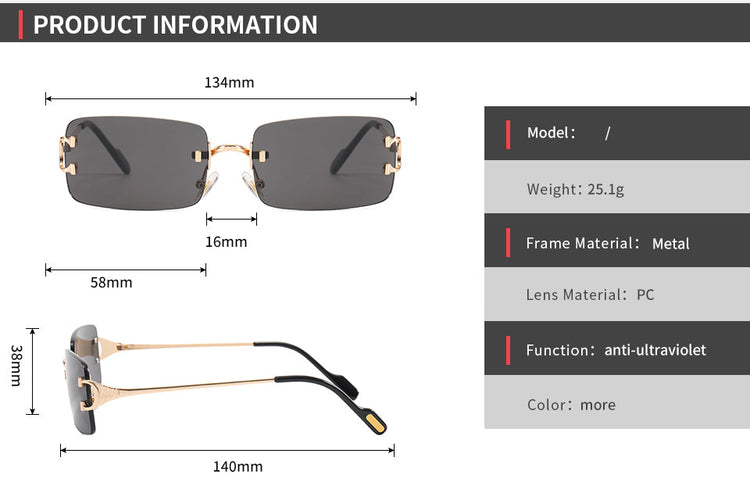 AMAR UNISEX UV 400 METAL RIMLESS RECTANGLE FRAME SUNGLASSES