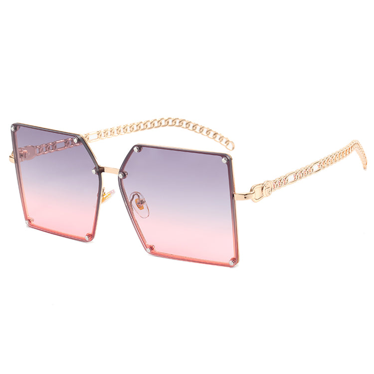 ABBY WOMEN'S UV400 SQUARE METAL FRAME CHAIN LINK SUNGLASSES