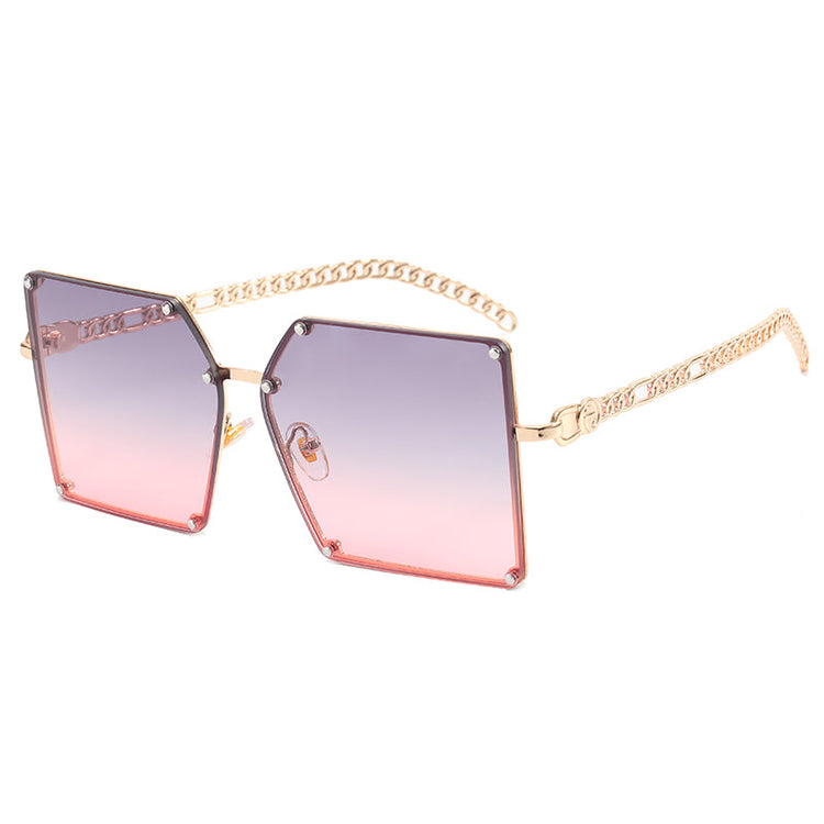 ABBY WOMEN'S UV400 SQUARE METAL FRAME CHAIN LINK SUNGLASSES