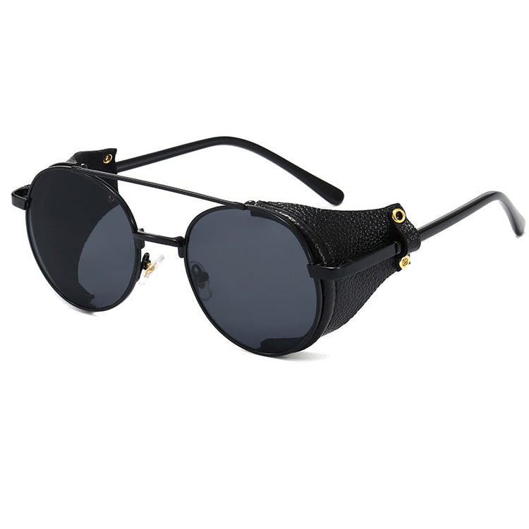 ALEX UNISEX RETRO ROUND GOGGLE STYLE UV 400 LEATHER FRAME SHADES