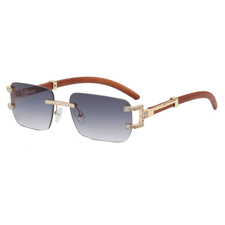 DEVAN UNISEX SMALL RIMLESS RECTANGLE UV400 RHINESTONE DETAIL SUNGLASSES