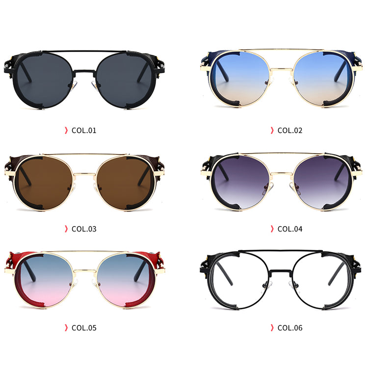ALEX UNISEX RETRO ROUND GOGGLE STYLE UV 400 LEATHER FRAME SHADES