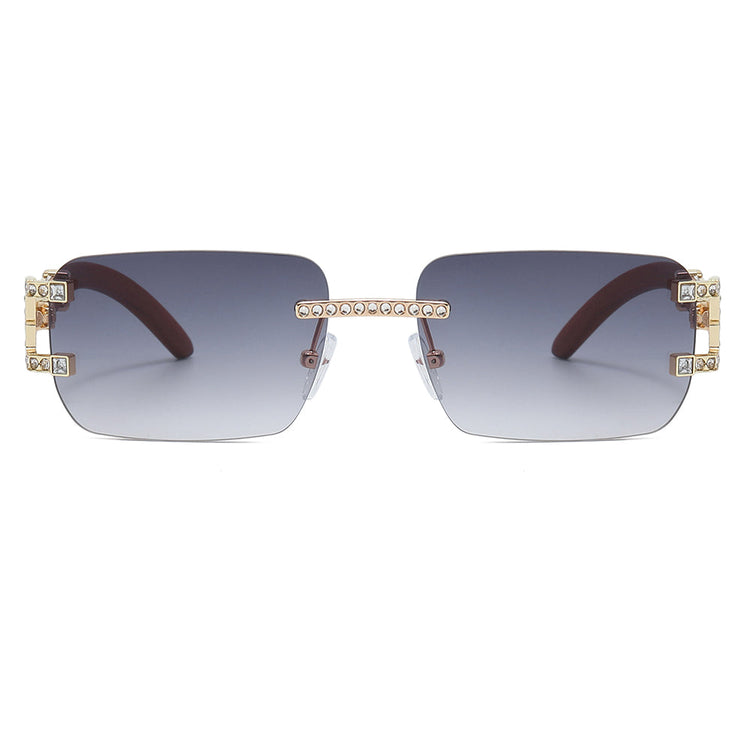 DEVAN UNISEX SMALL RIMLESS RECTANGLE UV400 RHINESTONE DETAIL SUNGLASSES