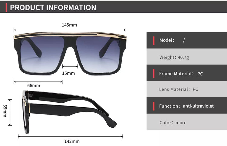 ACE MEN'S FLAT TOP METAL RECTANGULAR FRAME SUNGLASSES