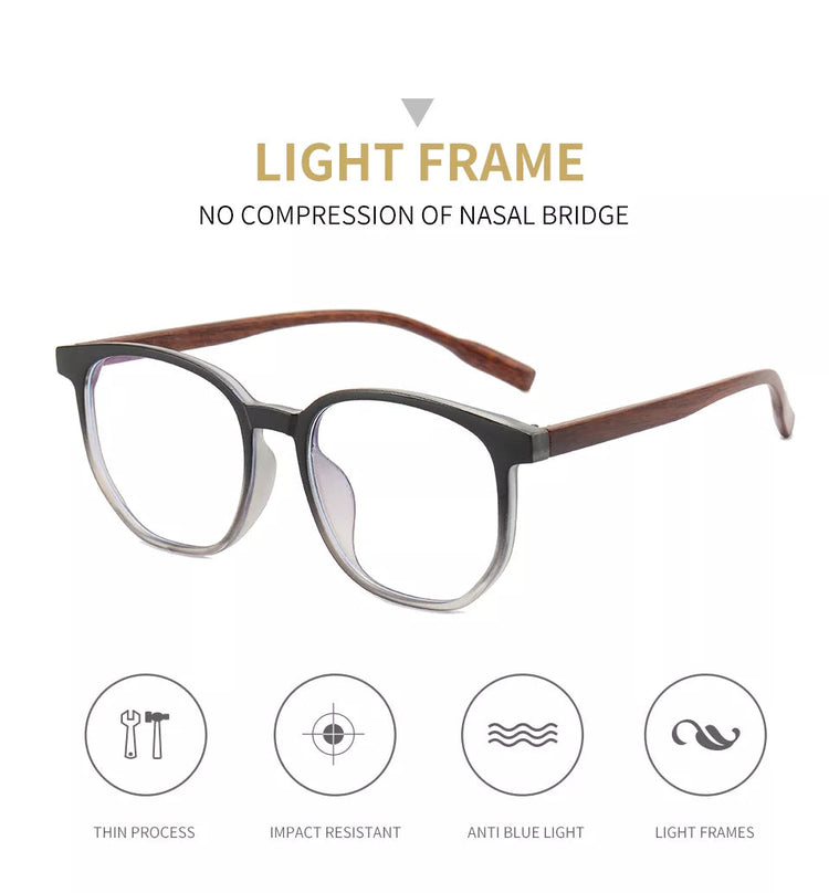 Elliot Unisex Geometric Frame Anti-Blue Light Retro Faux Wood Glasses