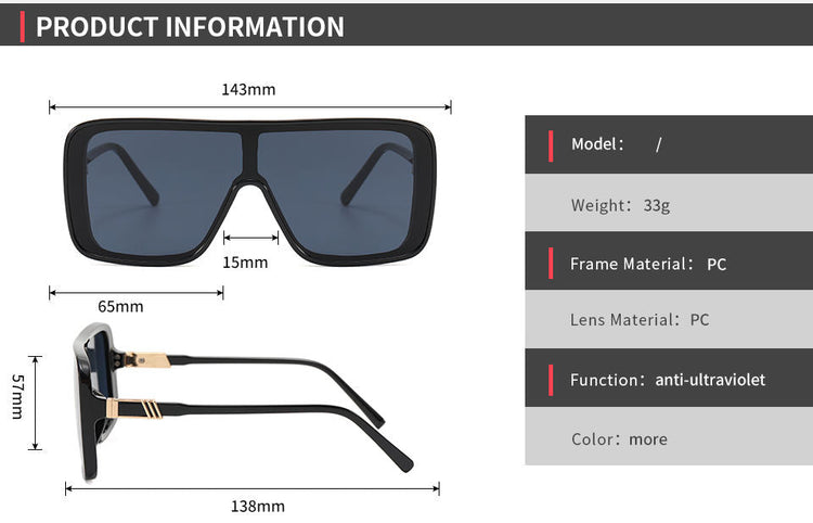ALI UNISEX UV400 BIG RECTANGLE FRAME SUNGLASSES