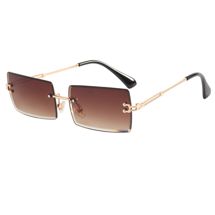 AMARI UNISEX TINTED UV 400 SMALL RIMLESS RECTANGLE FRAME SUNGLASSES
