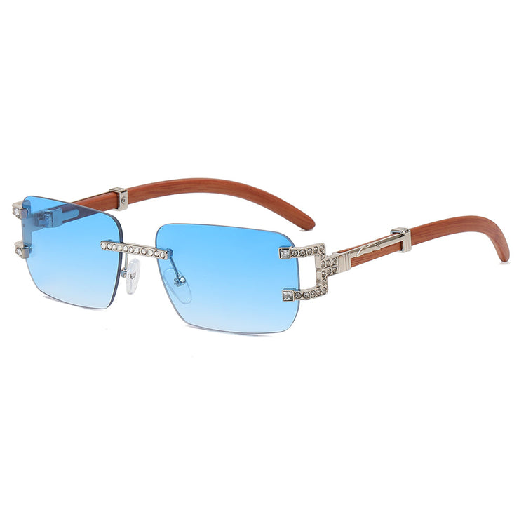 DEVAN UNISEX SMALL RIMLESS RECTANGLE UV400 RHINESTONE DETAIL SUNGLASSES