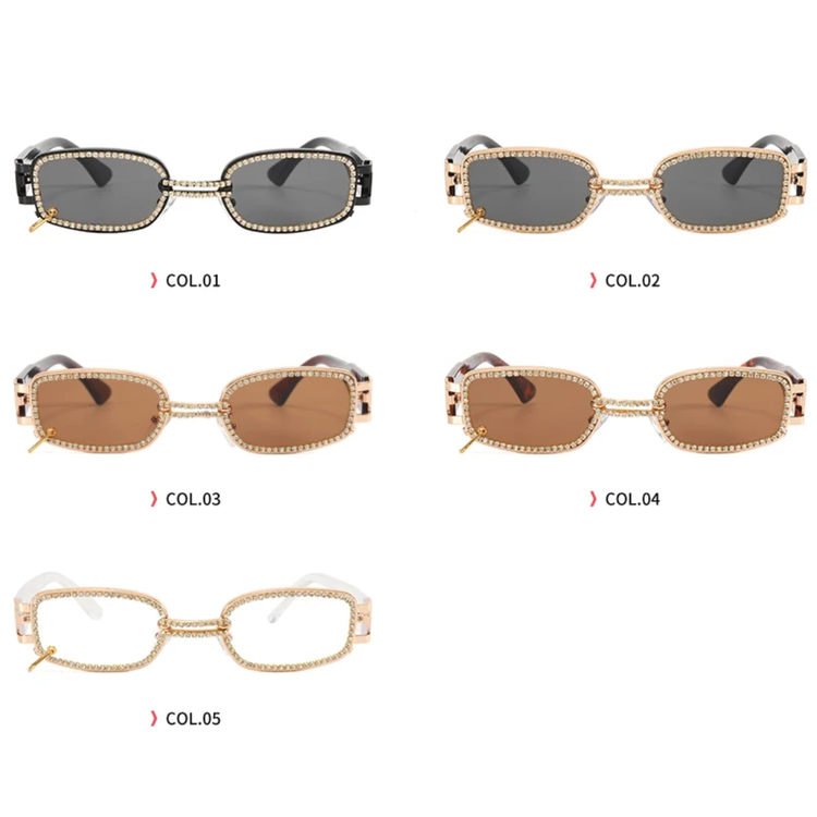 Blair Retro Rectangular Frame UV400 Rhinestone Sunglasses