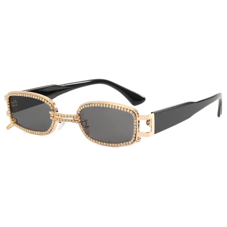 Blair Retro Rectangular Frame UV400 Rhinestone Sunglasses