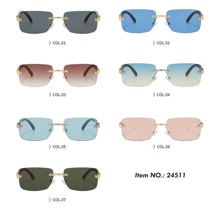 Santos Unisex Rectangle Rimless UV400 Sunglasses
