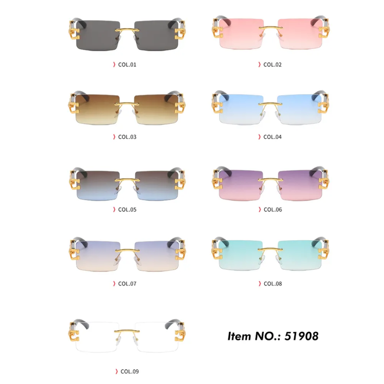 Unisex Rimless Rectangle Frame UV400 Sunglasses