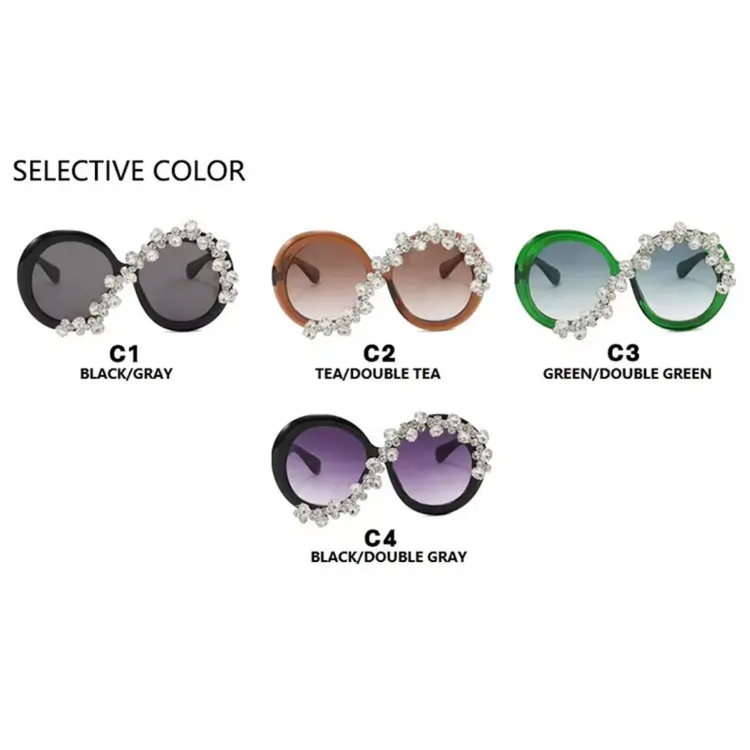 Cleo Oversized Rhinestone Round Frame UV400 Sunglasses
