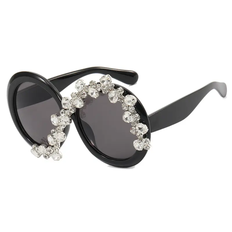 Cleo Oversized Rhinestone Round Frame UV400 Sunglasses
