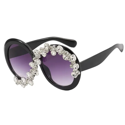 Cleo Oversized Rhinestone Round Frame UV400 Sunglasses