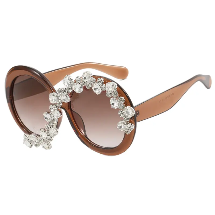 Cleo Oversized Rhinestone Round Frame UV400 Sunglasses
