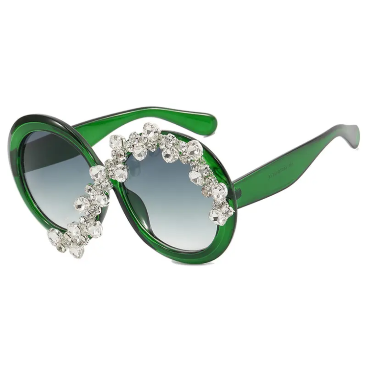 Cleo Oversized Rhinestone Round Frame UV400 Sunglasses