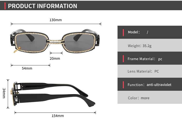 Blair Retro Rectangular Frame UV400 Rhinestone Sunglasses