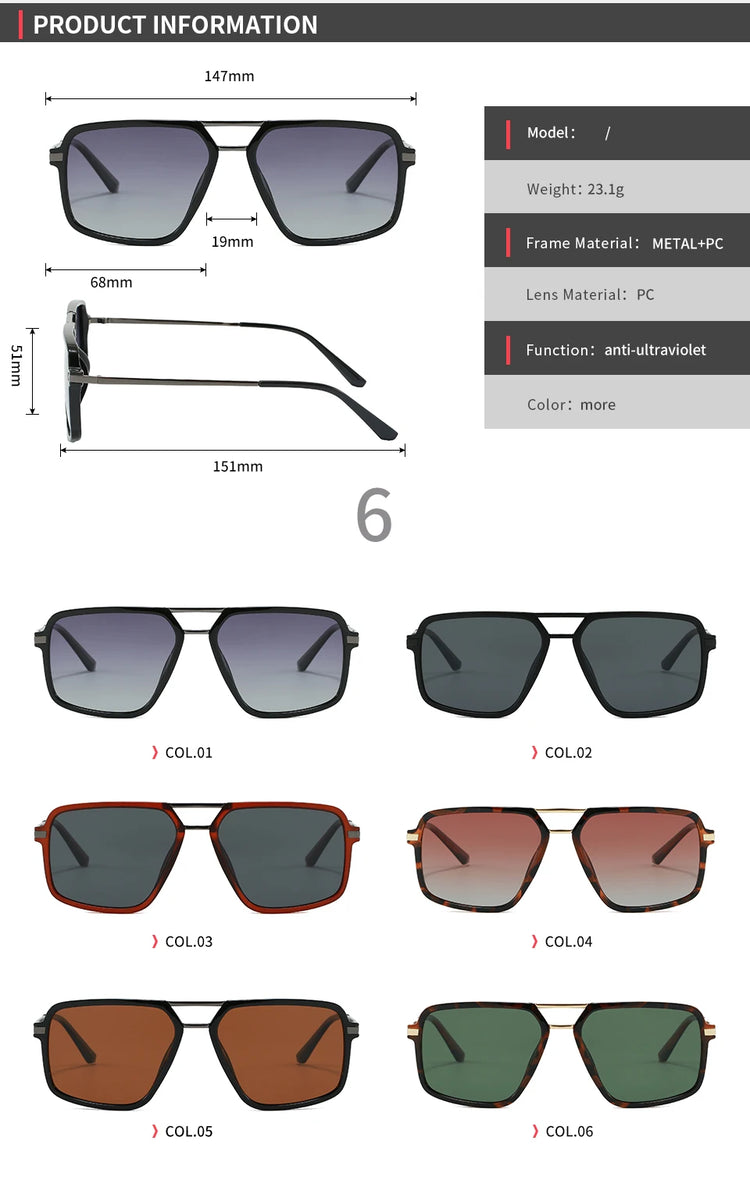 Blueprint Unisex Retro Square Double Bridge Gradient Flat Top UV400 Sunglasses