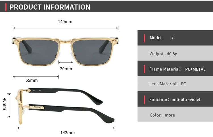 Zenith Retro Rectangle Frame UV400 Unisex Sunglasses