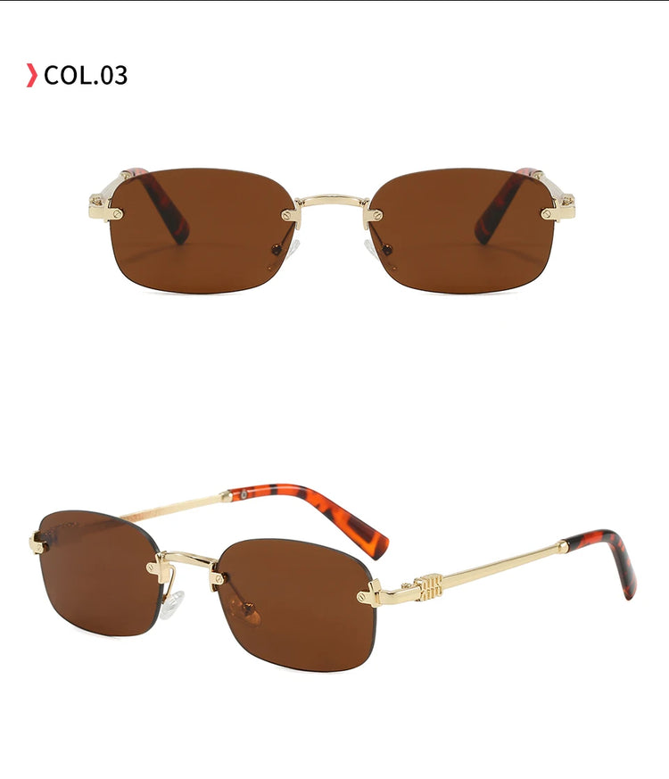 Vertex Rimless Rectangle Frame Unisex UV400 Sunglasses