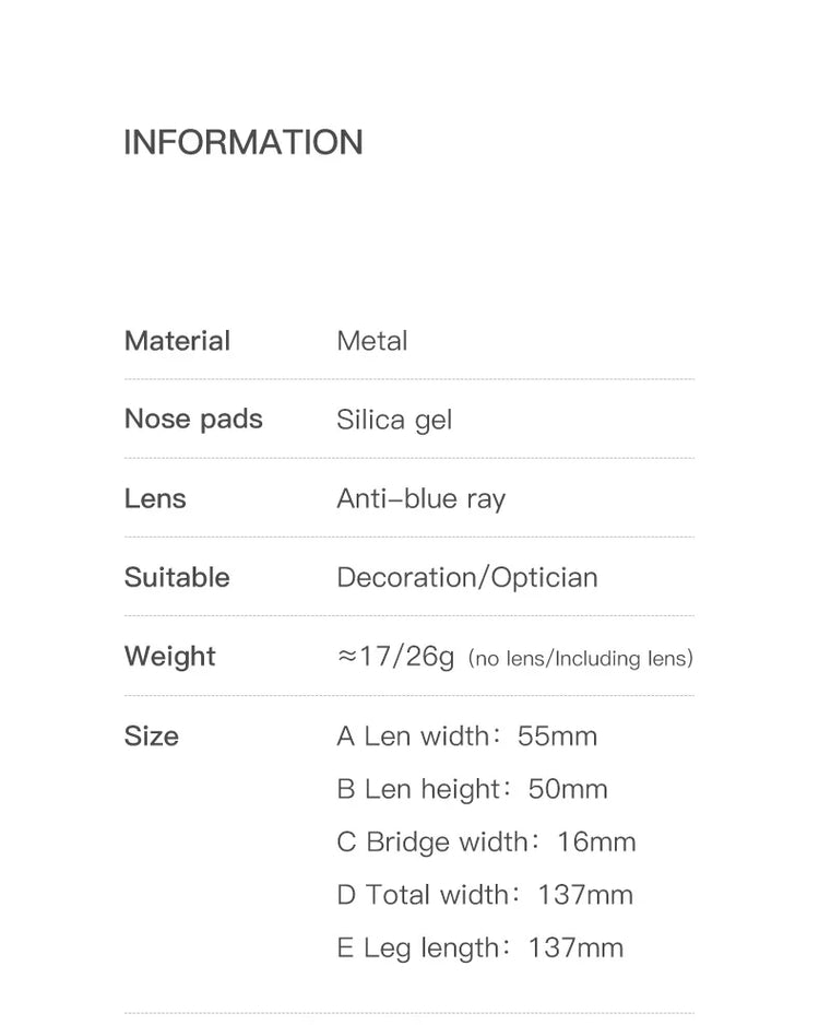 Unisex Square Metal Frame Anti Blue Light Glasses