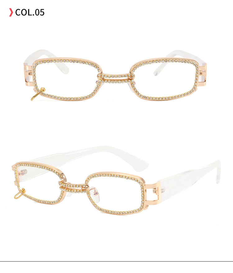 Blair Retro Rectangular Frame UV400 Rhinestone Sunglasses