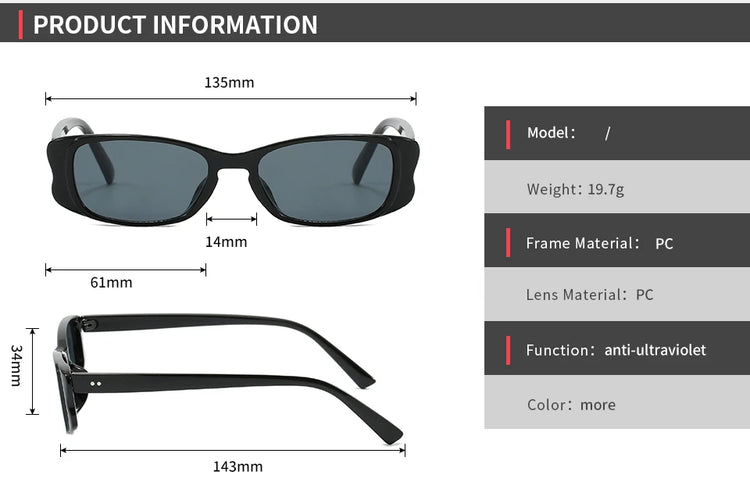 Roux Unisex Retro Rectangular Frame UV400 Sunglasses