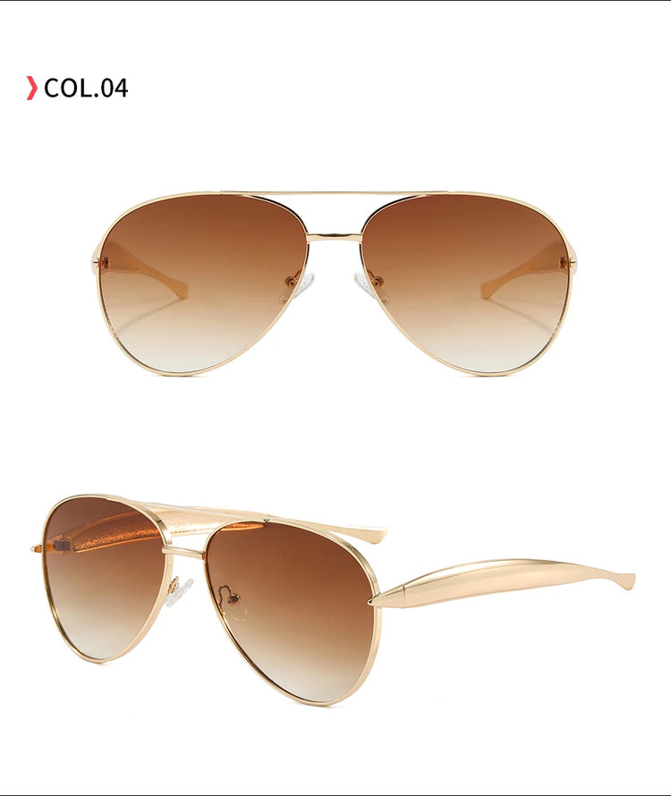 Vector Retro Double Bridges Gradient Metal Flat Top Pilot Frame UV400 Sunglasses