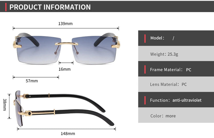 Kingston Unisex Rimless Rectangle Rimless UV400 Sunglasses