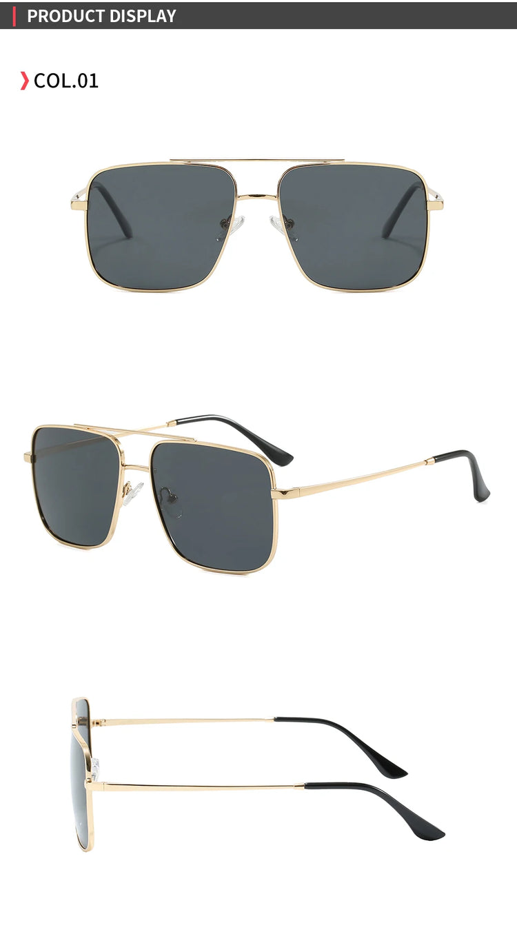 Influence Retro Double Bridge Gradient UV400 Square Frame Unisex Sunglasses