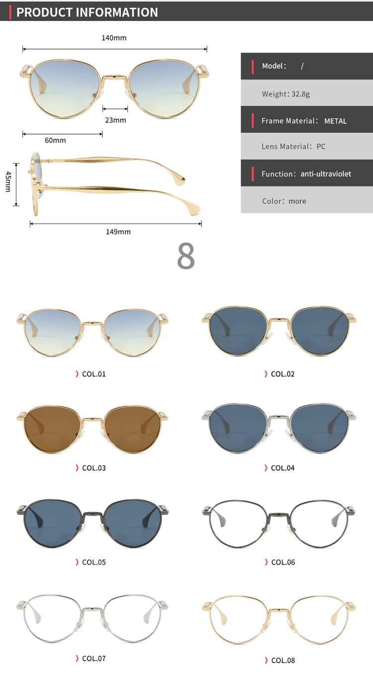 Flux Women's Round Metal Frame Steampunk UV400 Sungalsses