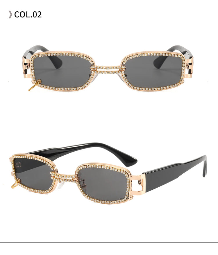 Blair Retro Rectangular Frame UV400 Rhinestone Sunglasses