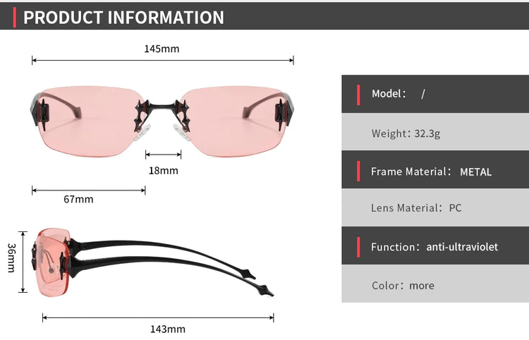 Cove Unisex Retro Rimless Rectangle Frame UV400 Sunglasses