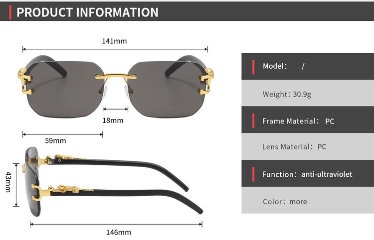 Nox Unisex Rectangle UV400 Sunglasses with Panther Detail