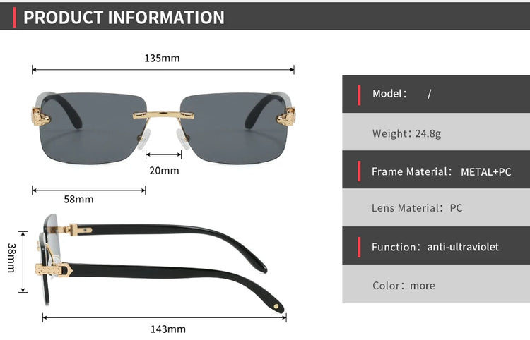 Santos Unisex Rectangle Rimless UV400 Sunglasses